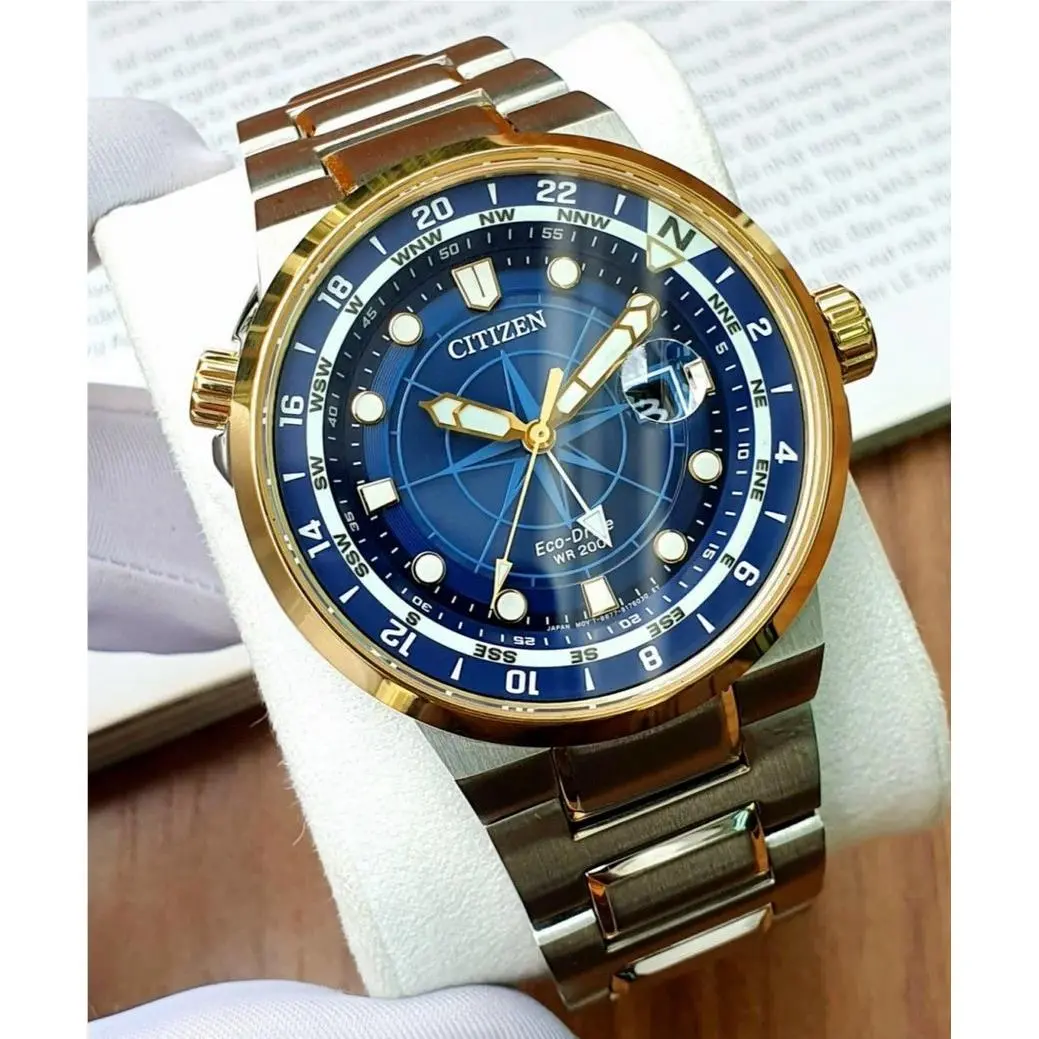 Citizen Endeavor Gmt Sapphire Dual Time Blue Dial Dual Time Watch BJ7144-52L - Dial: Blue, Band: Silver, Gold, Bezel: Gold, Blue