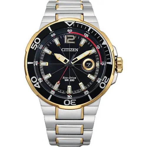 Citizen Eco-drive Endeavor Stainless Steel Dual Tone Watch AW1426-59E - Dial: Black, Band: Silver, Bezel: Multicolor