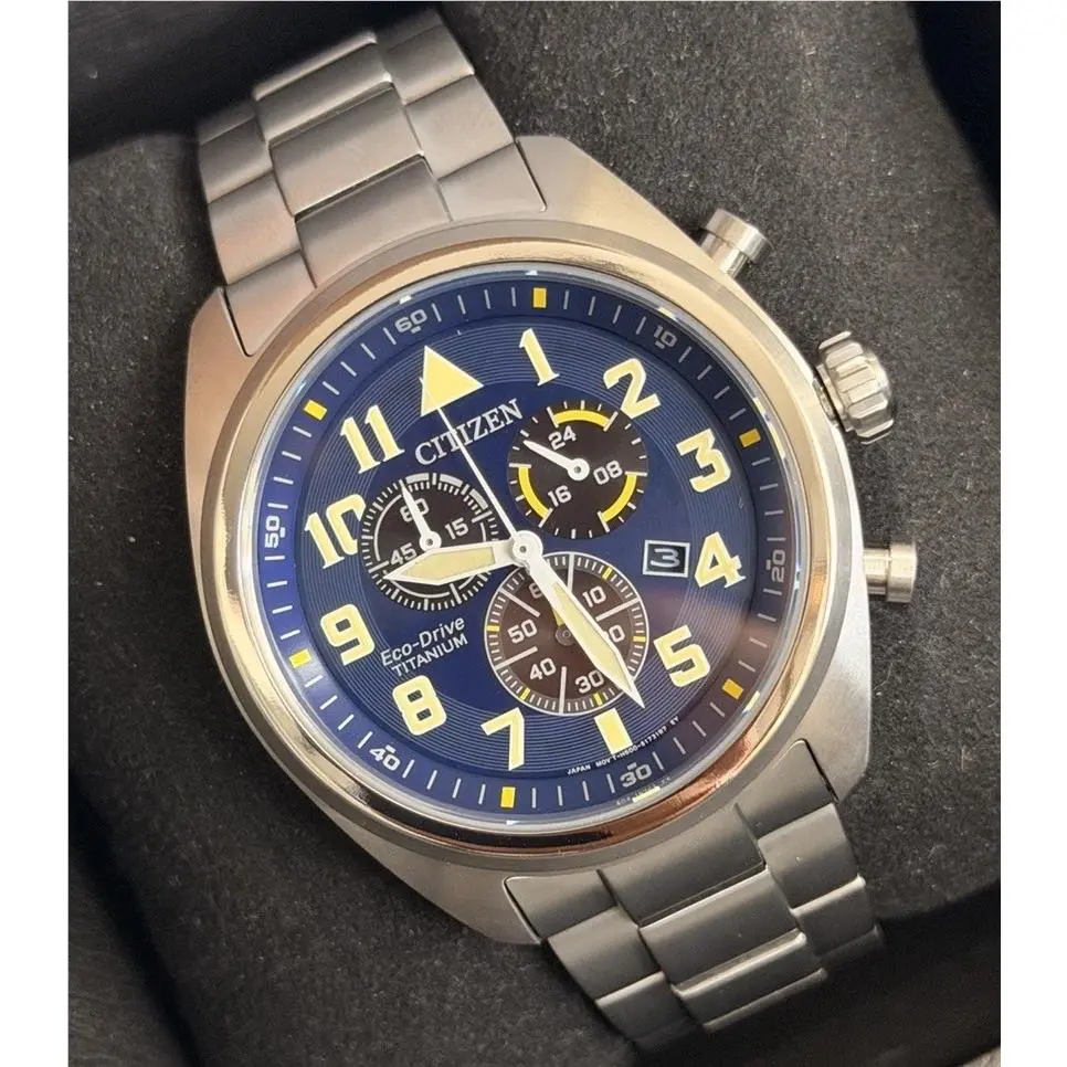 Garrison Super Titanium Blue Dial Bracelet Pilot Watch AT2480-57L by Citizen
