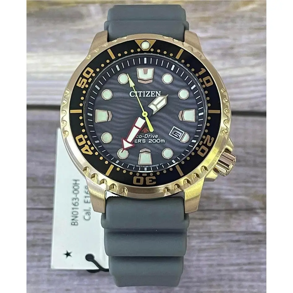 Citizen Eco-drive BN0163-00H Promaster Diver Watch Rose Gold Tone Gray Dial - Dial: Gray, Band: Gray, Bezel: Black, Rose Gold