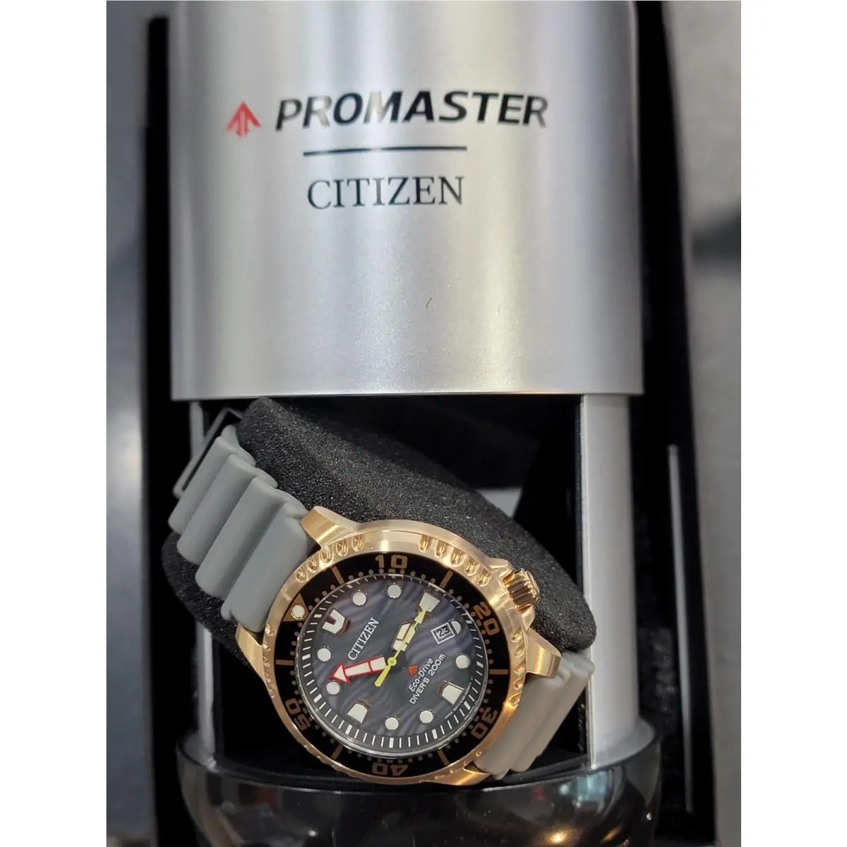 Citizen Promaster Dive Eco-drive Gray Dial Men`s Watch BN0163-00H Warranty - Dial: Gray, Rose, Black, Band: Gray, Bezel: Gold, Pink, Rose Gold, Black