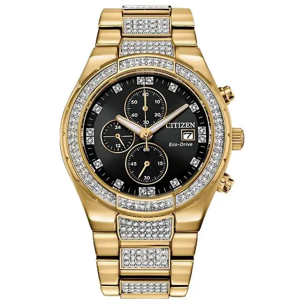 Citizen Chronograph CA075258E Blue Dial Gold Crystal Bracelet 42MM Mens Watch