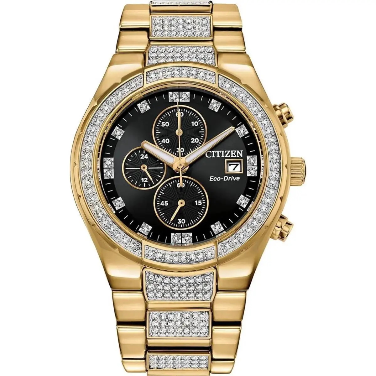 Eco-drive Crystal Gold Tone Men`s Watch CA0752-58E by Citizen