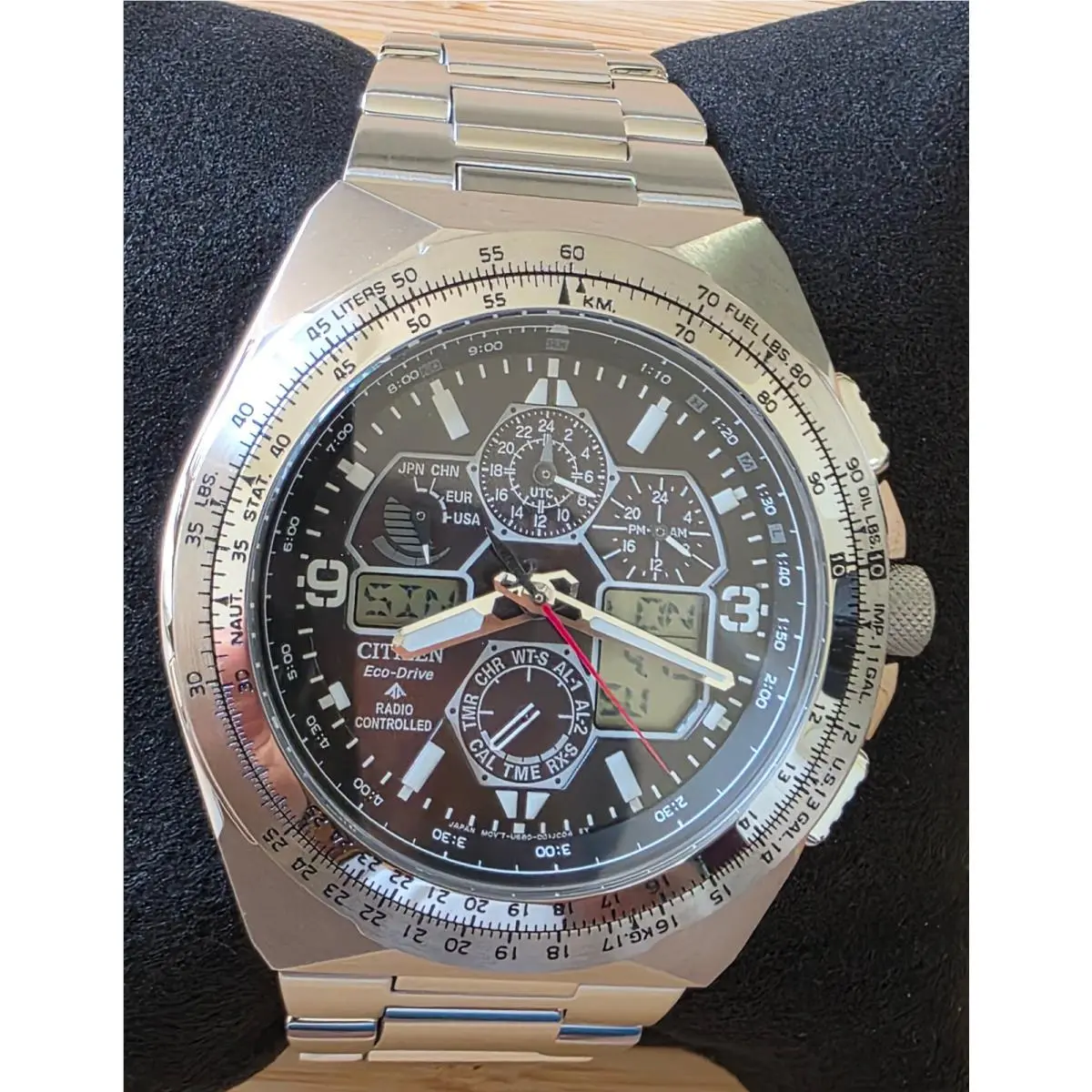 Citizen Promaster Skyhawk Black Dial Sapphire World Time Watch JY8120-58E - Dial: Black, Band: Silver-tone, Bezel: Silver-tone