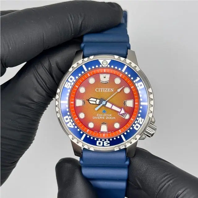 Citizen Promaster Dive Eco-drive Orange Dial Men`s Watch BN0169-03X - Dial: Orange, Band: Blue, Bezel: Orange, Blue