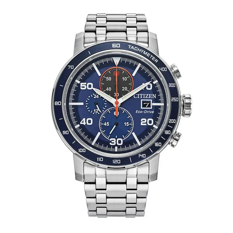 Citizen Brycen Blue Dial Chronograph Band Eco-drive Men`s Watch CA0850-59L - Dial: Blue, Band: Silver, Bezel: Blue