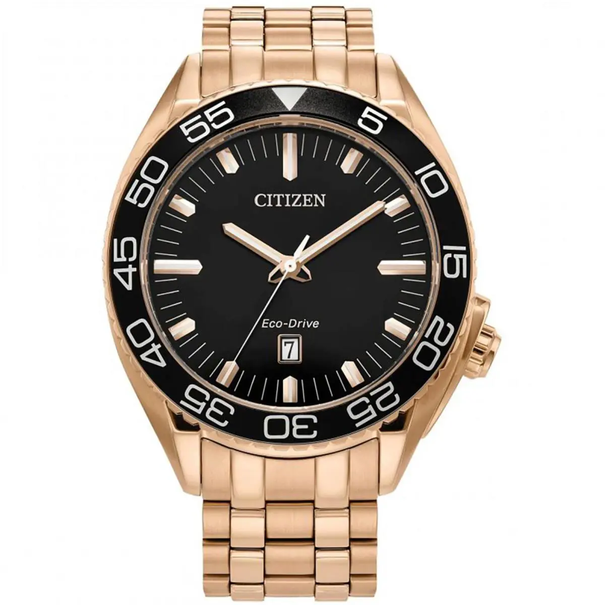 Citizen Men`s Watch Carson Eco-drive Black Dial Rose Gold Bracelet AW1773-55E - Dial: Black, Band: Rose