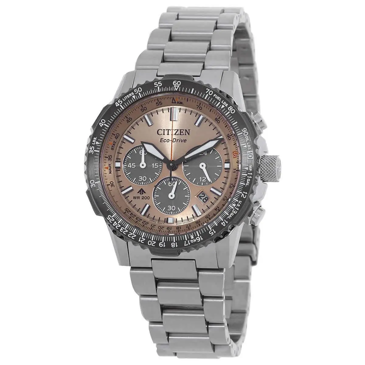 Citizen Promaster Navihawk Chronograph Salmon Dial Men`s Watch CA4664-60X - White, Dial: Salmon, Band: Silver-tone