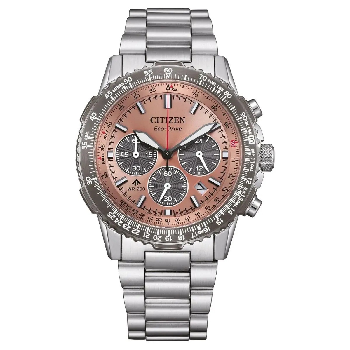 Citizen Men`s Promaster Navihawk Chronograph Salmon Dial Watch - CA4664-60X - Dial: Salmon, Band: Silver