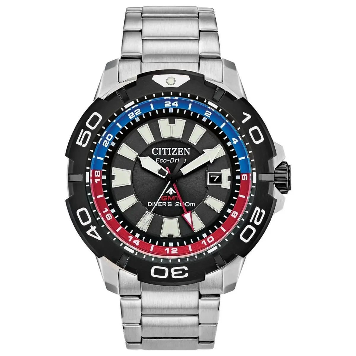 Citizen Men`s Watch Promaster Gmt Black Dial Silver Tone Bracelet BJ7128-59E