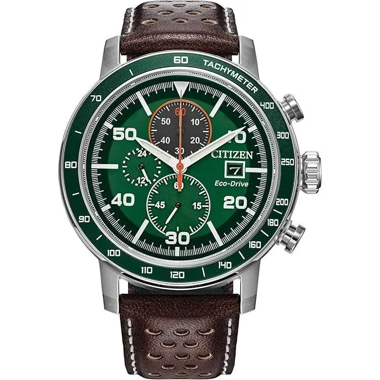 Citizen CA0851-05X Brycen Chronograph Tachymeter Date Green Dial Men`s Watch