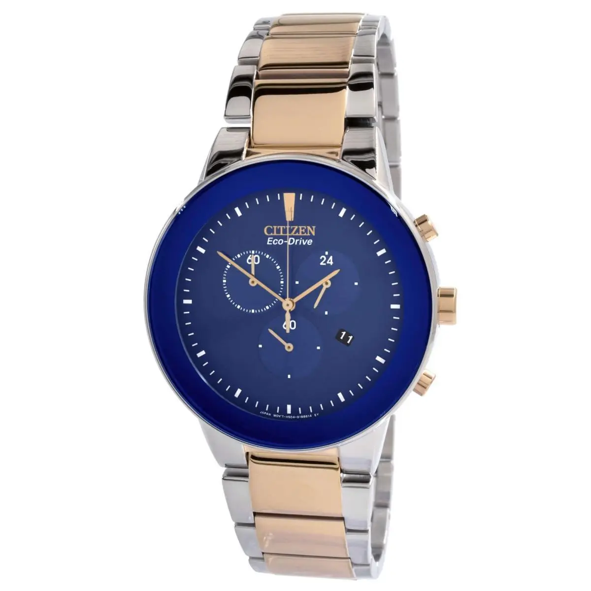 Citizen Men`s Watch Axiom Chronograph Blue Dial Two Tone Bracelet AT2244-84L