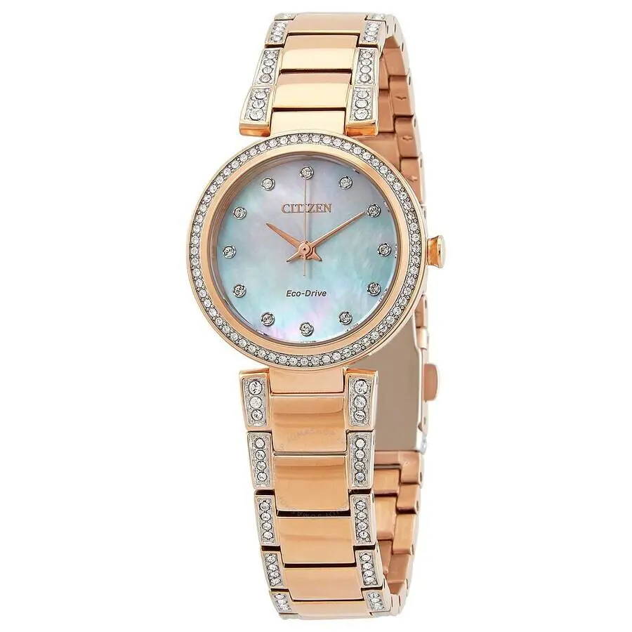 Citizen EM0843-51D Silhouette Eco-drive Mop Glitz Dial Rose Gold Womens Watch - Dial: White, Band: Rose Gold, Bezel: Rose Gold