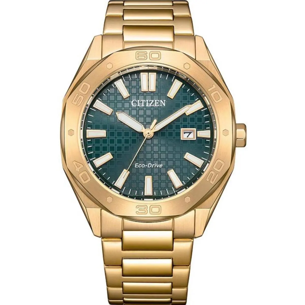 Men`s Watch Eco-drive Green Dial Yellow Gold Bracelet BM7633-81X by Citizen