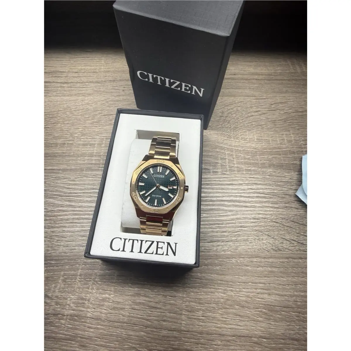 Men`s Octangle Eco-drive Green Dial Gold Tone Watch - BM7633-81X by Citizen