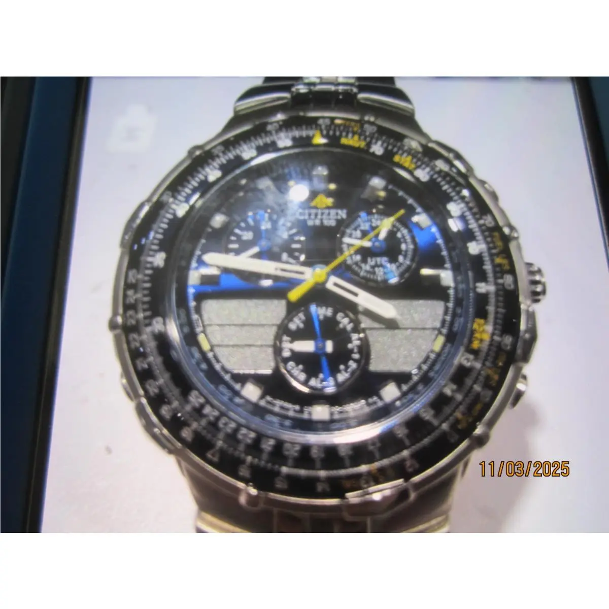 Citizen Eco-drive Men`s Watch Chrono Navihawk JY8078-52L - Dial: Black, Band: Silver, Bezel: Black