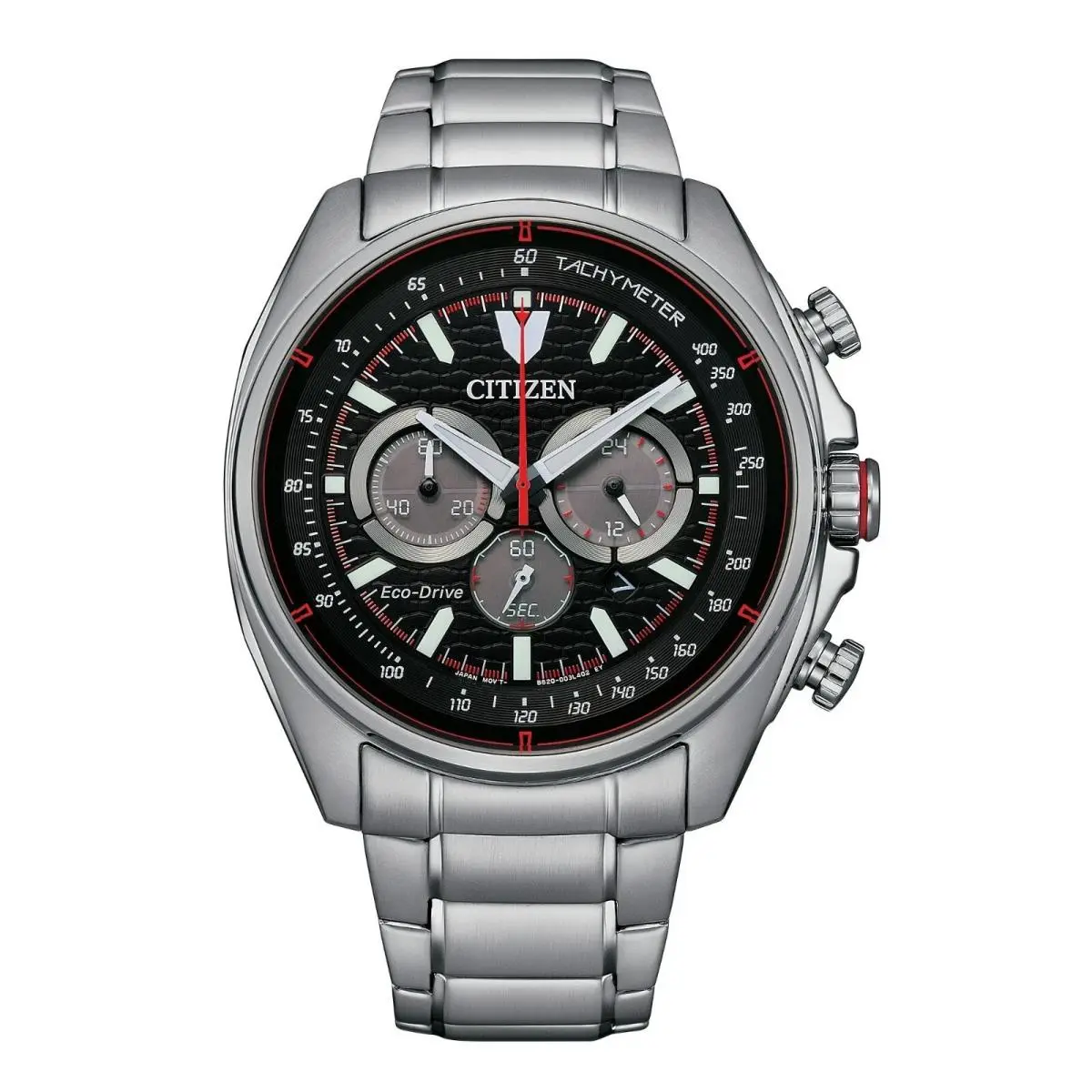 Citizen Men`s Sport Casual Date Eco-drive Luminous Silver Watch 44 MM CA4561-89E - Dial: Black, Band: Silver, Bezel: Silver
