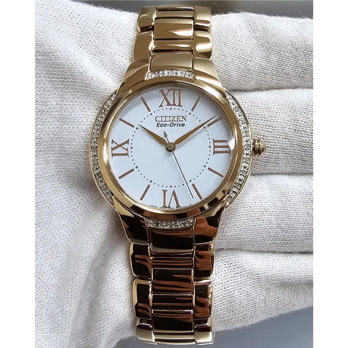 Citizen Ciena Eco-drive 35mm Diamond Accent Rose Gold Women`s Watch EM0093-59A