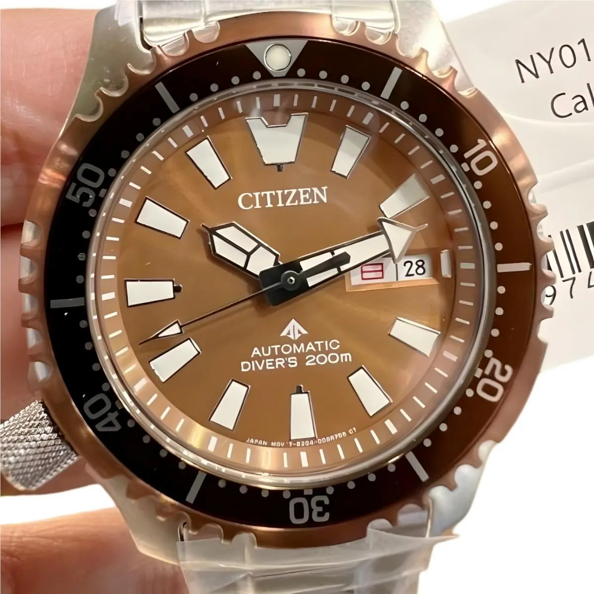 Citizen Promaster Automatic Day Date Indicator NY0164-65X Brown Dial Men`s Watch - Dial: Bronze, Band: Silver, Bezel: Brown