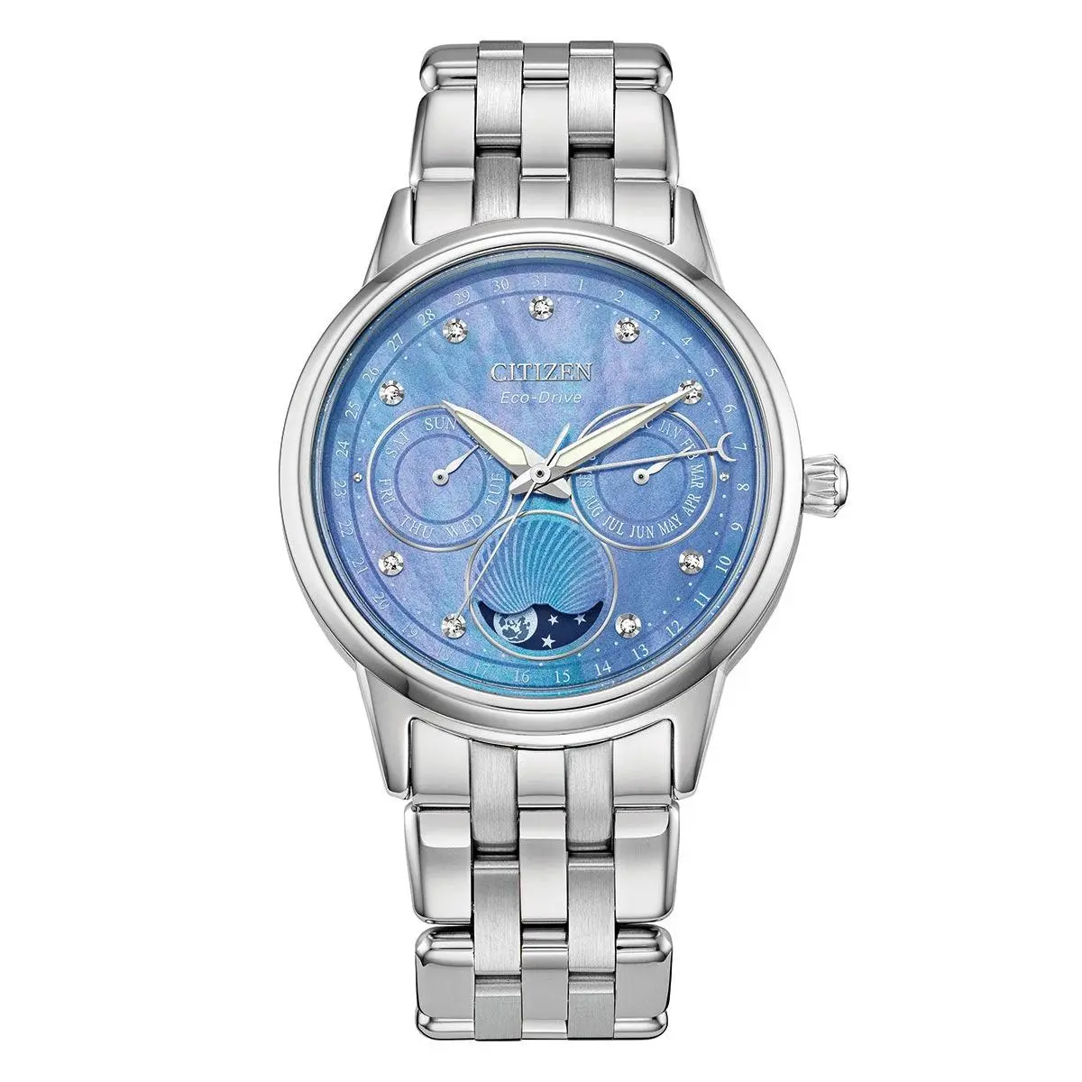 Citizen Eco Drive Women`s Moon Phase Calendrier Diamond Watch FD0000-52N
