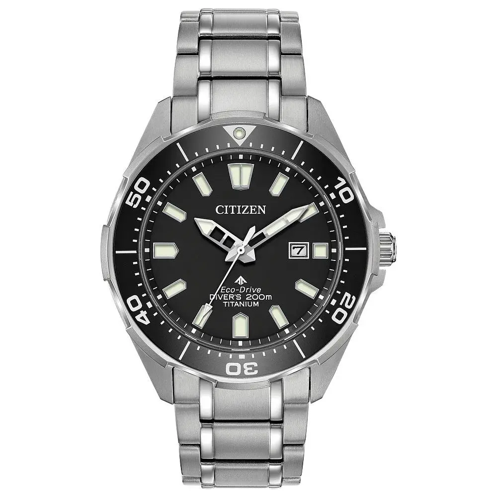 Citizen Promaster Dive Eco-drive Super Titanium Black Dial Mens Watch BN0200-56E - Dial: Black, Band: Silver, Bezel: Black, Gold