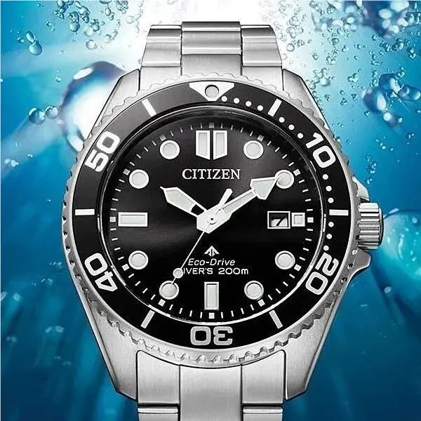 Citizen BN0261-51E Promaster Diver 200m Eco-drive Black Dial Men’s Watch - Dial: Black, Band: Silver, Bezel: Black