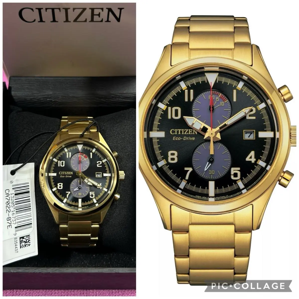 Men`s Sport Casual Chronograph Eco-drive Gold Watch 43 MM CA7022-87E by Citizen