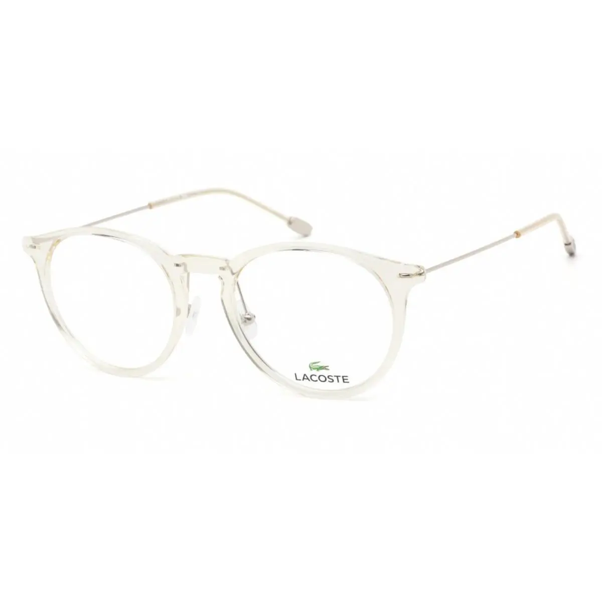 Lacoste Eyeglasses L2846 662 49-19 145 Round Crystal Clear Tan Silver Frames