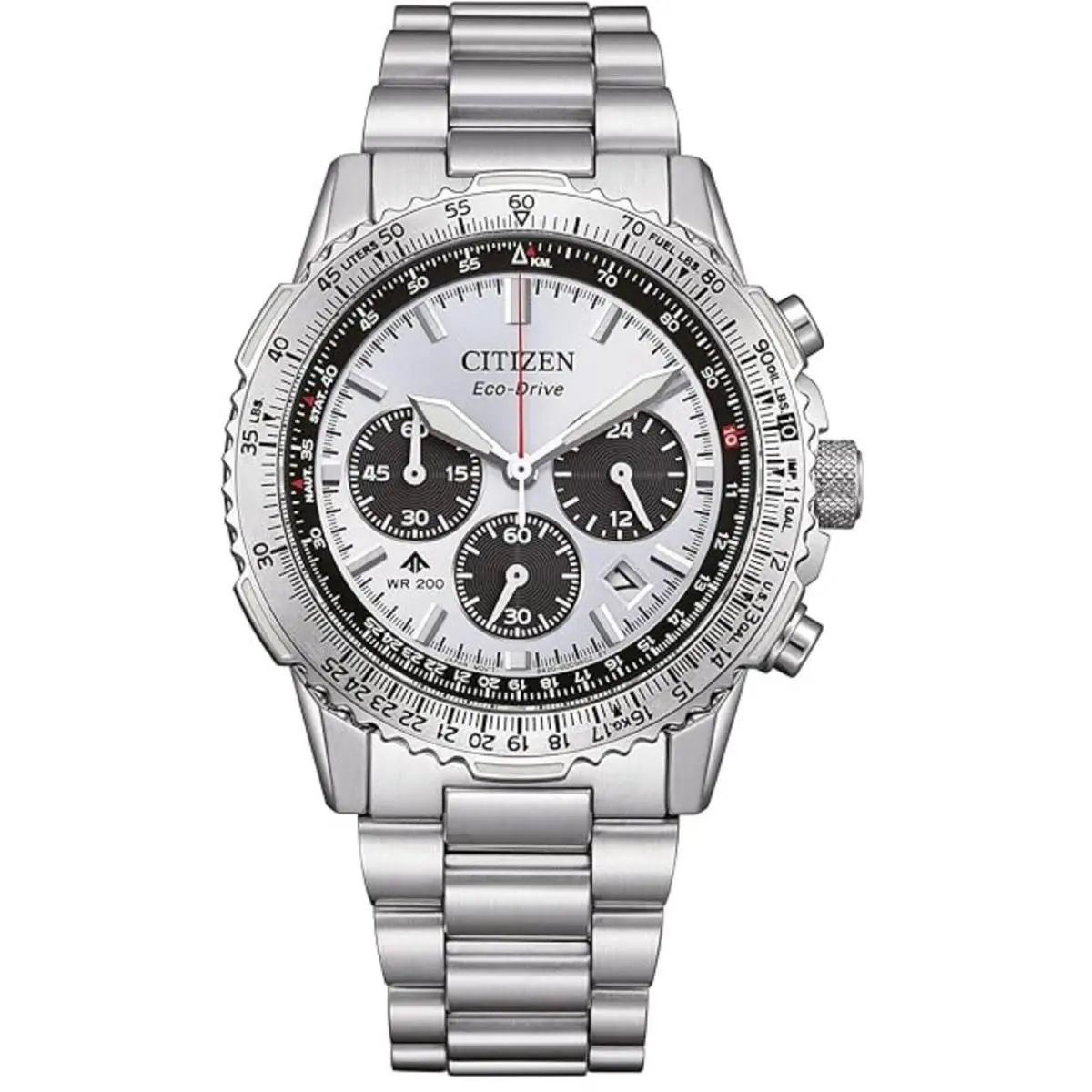 Citizen Men`s Watch Promaster Sky Chronograph Silver Tone Dial CA4660-61A - Dial: Silver, Band: Silver