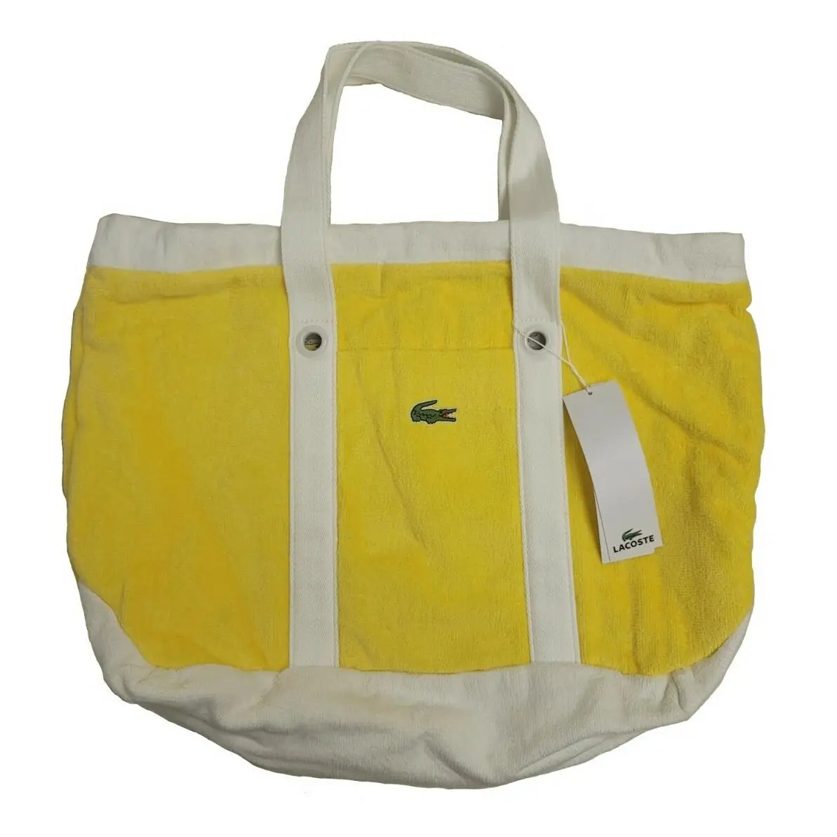 Lacoste Angel Yellow/white Tote Terry Cloth Cotton Beach Shoulder Bag Alligator