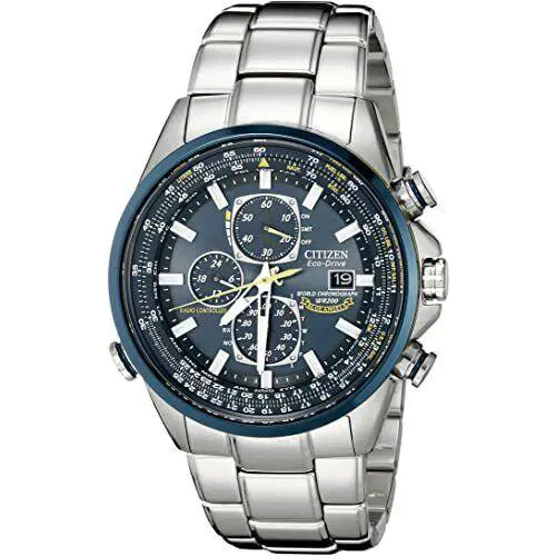 Citizen AT8020-54L Blue Angels World Perpetual Calendar Atomic Flight Watch - Dial: Blue, Band: Silver
