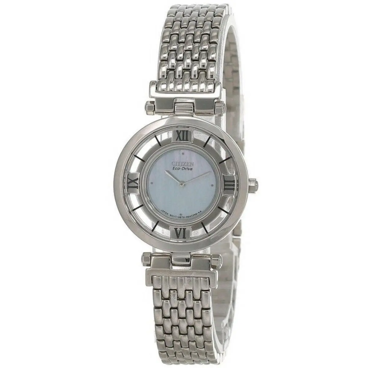 Citizen Stiletto Eco-drive Blue Mother Of Pearl Dial Women`s Watch EG3080-55N - Dial: Blue, Band: Silver, Bezel: Silver