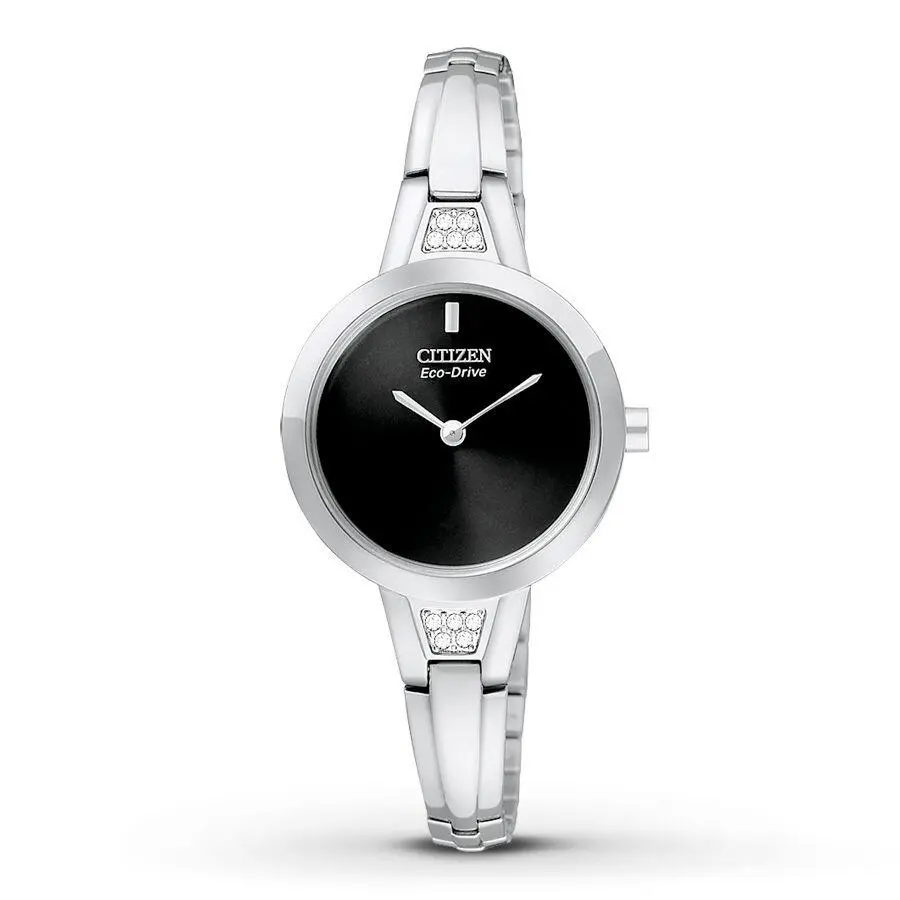 Citizen EX1150-52E Swarovski Crystal Bangle Silhouette Women`s Watch - Dial: Black, Band: Silver