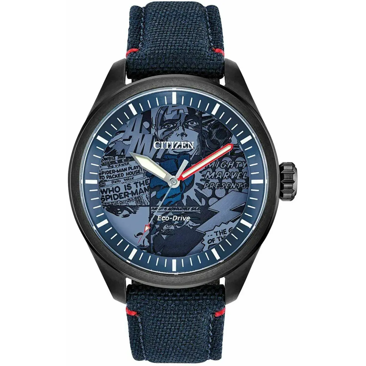 Citizen AW2037-04W Marvel Heroes Eco-drive Stainless Steel Men`s Watch - Dial: Blue, Band: Navy Blue