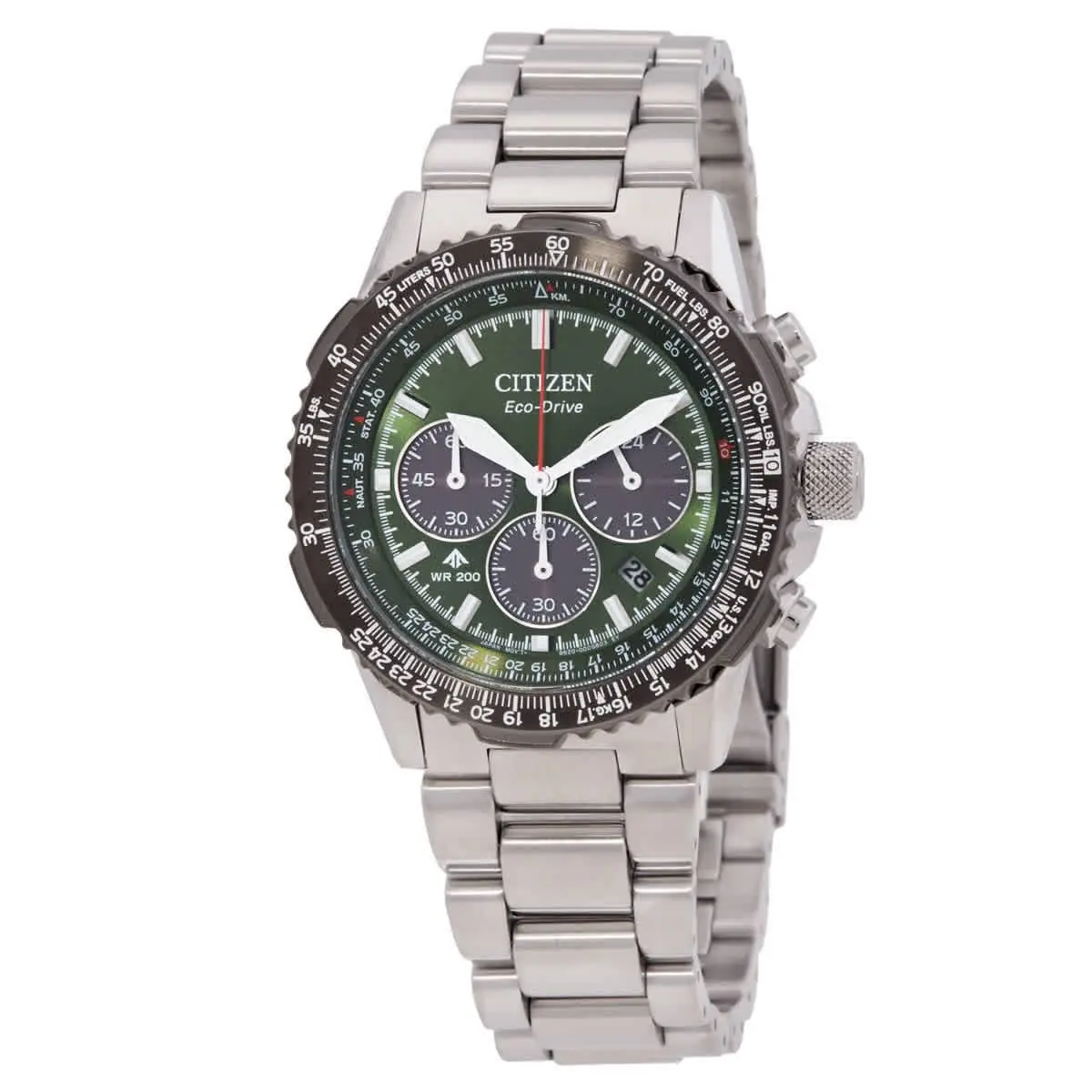Citizen Promaster Navihawk Chronograph Khaki Green Dial Men`s Watch CA4664-60W - Brown, Dial: Khaki Green, Band: Silver-tone