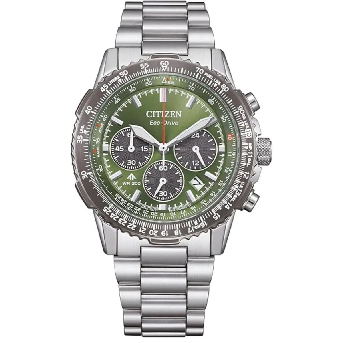 Citizen Promaster Navihawk Chronograph Khaki Green Dial Men`s Watch CA4664-60W - Brown, Dial: Khaki Green, Band: Silver-tone