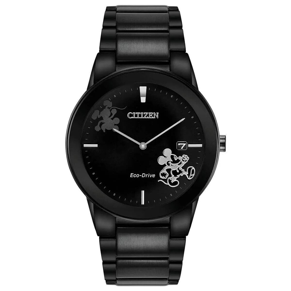 Citizen AU1068-50W Eco-drive Disney Mickey Mouse Axiom Men`s Black Ion Watch - Dial: Black, Band: Black