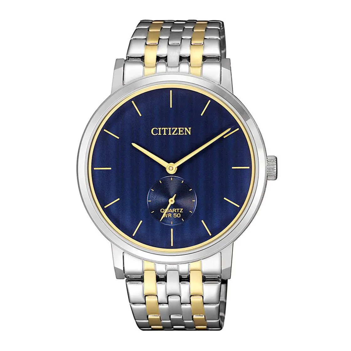 Citizen Quartz Men`s Blue Dial Two Tone Stainless Steel Watch INT-BE9174-55L - Blue, Dial: Blue, Band: Silver, Gold