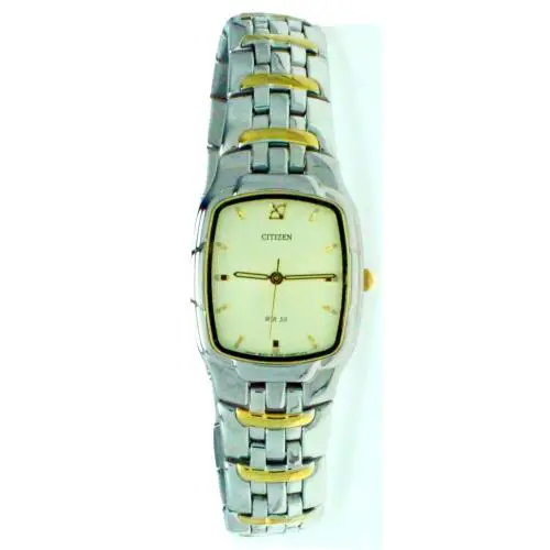 Citizen Square Two Tone S Steel Case Band Yellow Dial Watch 50M Water R