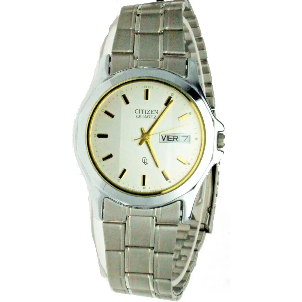 Citizen Watch Round White Face Ssteel Day Date Water Resis Quartz Wristwatch