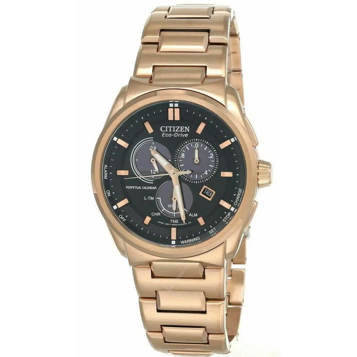 Citizen Perpetual Calendar Black Dial Gold-tone Bracelet Men`s Watch BL5483-55E