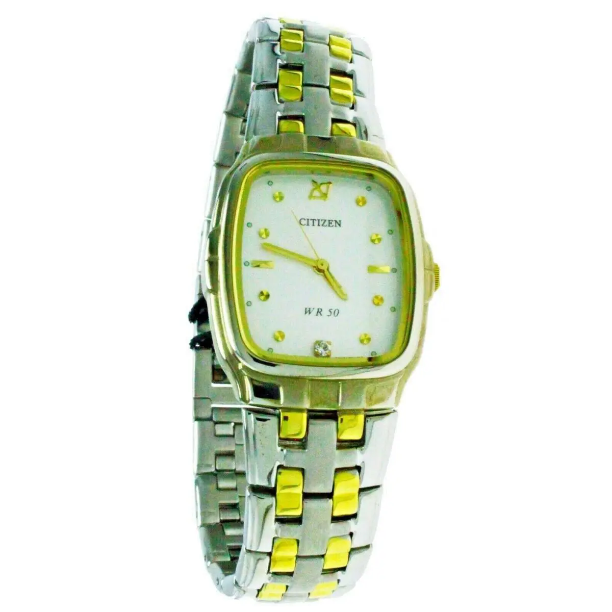 Citizen 50 M Water Resistant Watch Two Tone S Steel Case Band Square White Dial