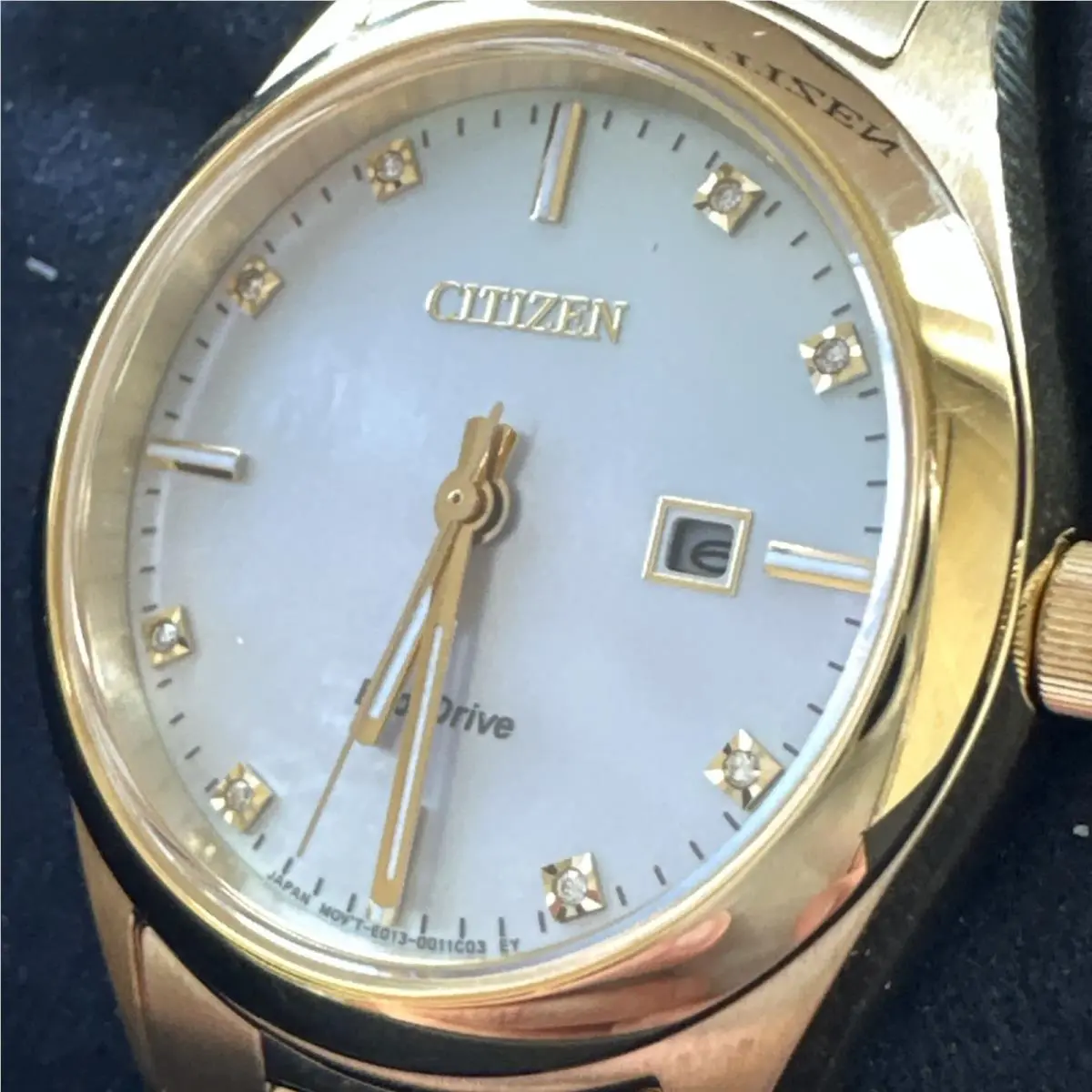 Citizen Women`s Sport Luxury Date Gemmed Eco-drive Gold Watch 33 MM EW2702-59D - Dial: White, Band: Gold