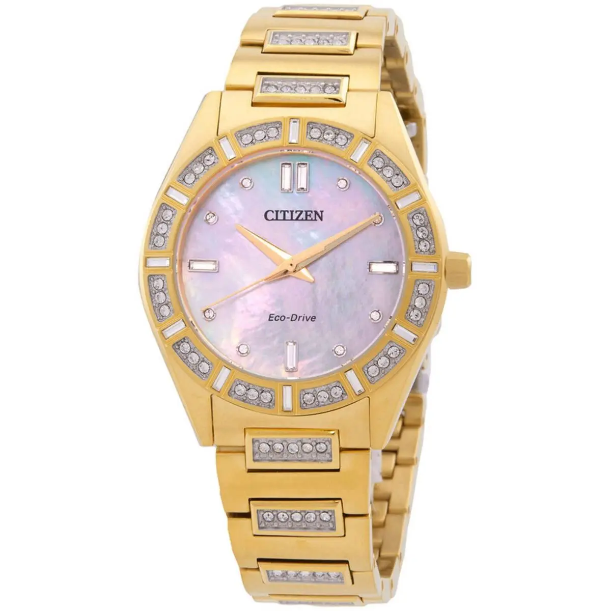 Citizen Women`s Watch Silhouette Crystal Mop Dial Yellow Gold Steel EM1022-51D - Dial: White, Mother of Pearl, Band: Yellow