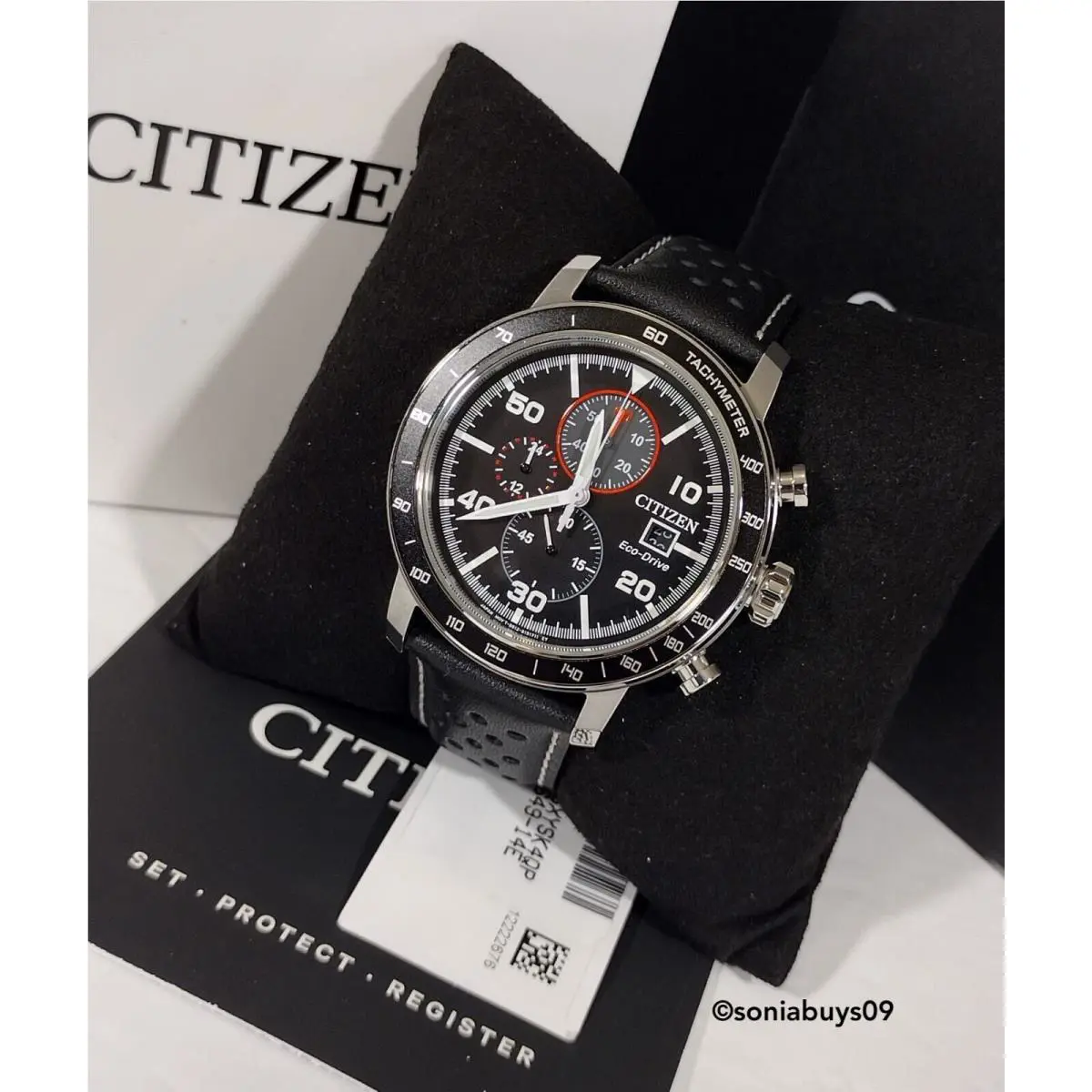 Citizen Eco-drive Brycen Chronograph Leather Watch CA0649-14E Black