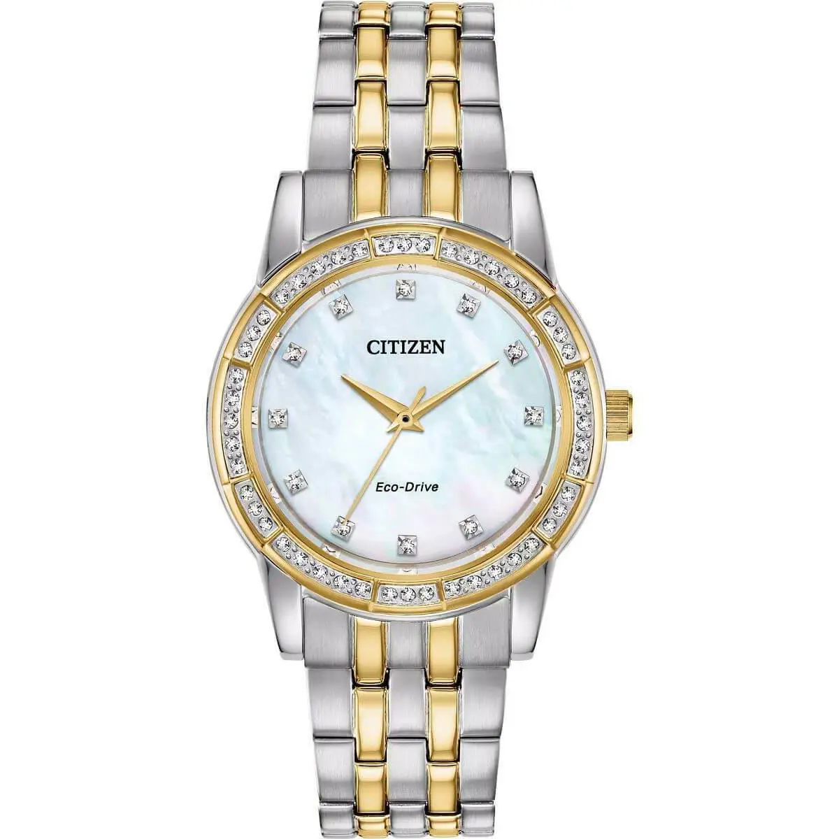Citizen Silhouette Crystal EM0774-51D Ladies 31mm Watch - Dial: Mother of Pearl, Band: Two-tone (Silver-tone and Yellow Gold-tone), Bezel: Yellow Gold-tone