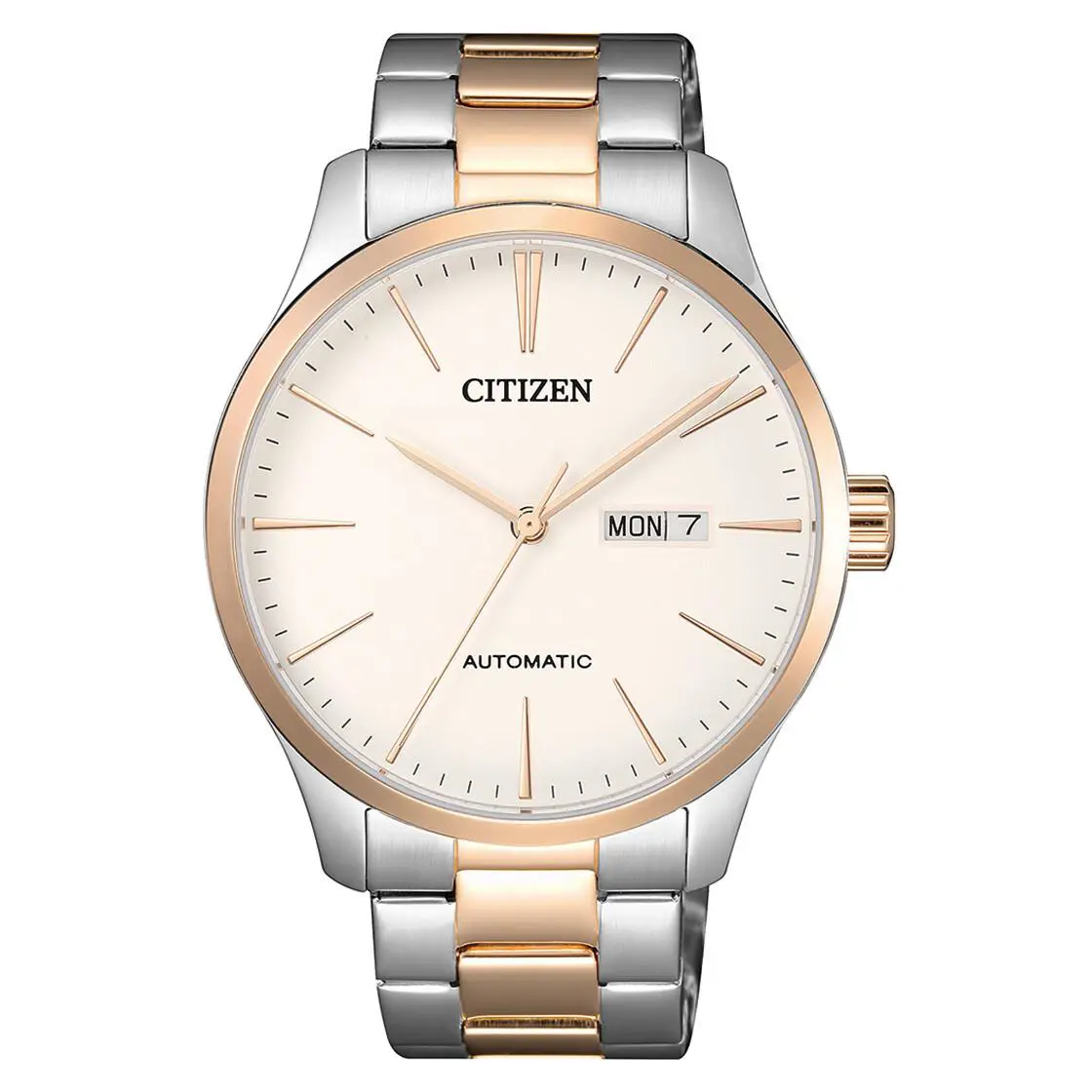 Men`s Stainless Steel Champagne Dial Citizen Two Tone Watch INT-NH8356-87A - Dial: Champagne, Band: Gold, Silver