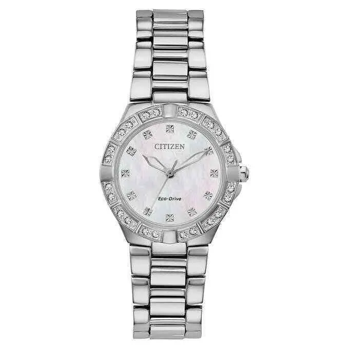 Citizen EM0830-52D Corso Eco-drive Mother-of-pearl Dial Diamond Watch - Dial: Mother-of-pearl, Band: Silver