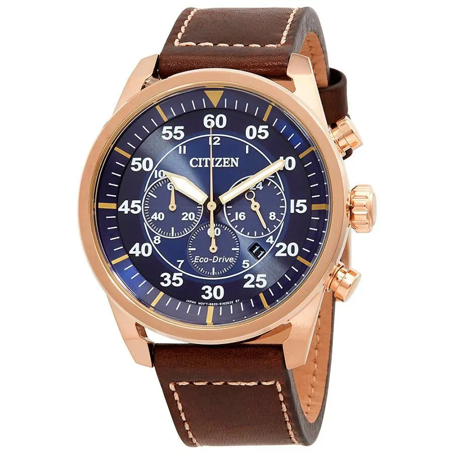 Citizen Eco Drive Man`s Avion Chronograph Blue Dial Leather Watch CA4213-18L