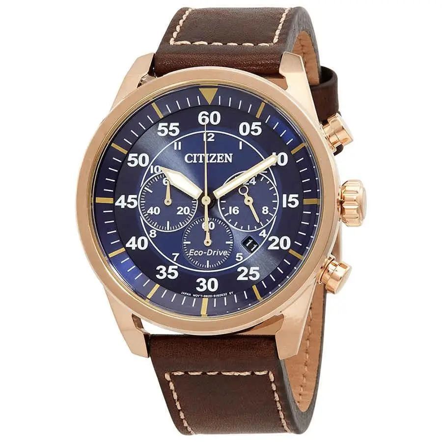 Citizen Avion Chronograph Eco-drive Blue Dial Men`s Watch CA4213-18L - Blue, Dial: Brown, Blue, Band: Brown